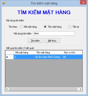 Hình 49 Kết quả tìm kiếm mặt hàng theo tên mặt hàng Hình 50 Kết quả tìm 4