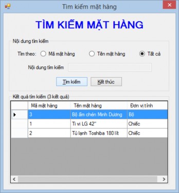 Hình 50 Kết quả tìm kiếm tất cả mặt hàng Công việc 2 Tạo form tìm kiếm 5
