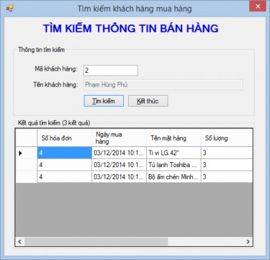 Hình 53 Kết quả thực thi form tìm kiếm thông tin bán hàng Công việc 3 Tạo 2