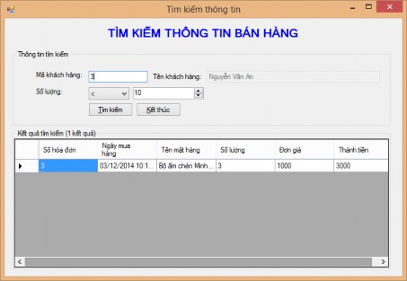 Hình 53 Kết quả thực thi form tìm kiếm thông tin bán hàng Công việc 3 Tạo 3