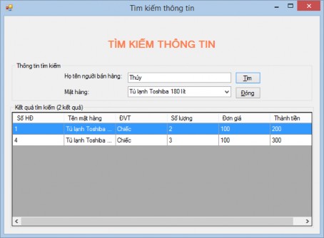 Hình 62 Kết quả thực thi form tìm kiếm số lần mặt hàng khách hàng đã mua 1
