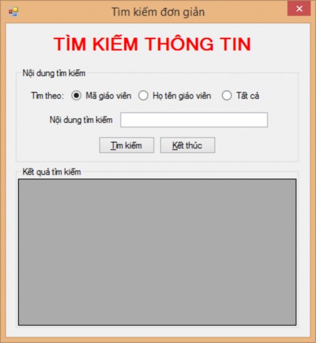 Hình 63 Form tìm kiếm thông tin giáo viên Yêu cầu Form có kiểu FixedSingle 2