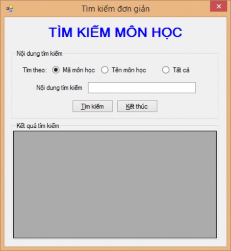 Hình 64 Form tìm kiếm môn học Yêu cầu Form có kiểu FixedSingle Các nút thu 3