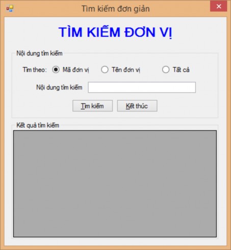 Hình 67 Form tìm kiếm đơn vị Yêu cầu Form có kiểu FixedSingle Các nút thu 1