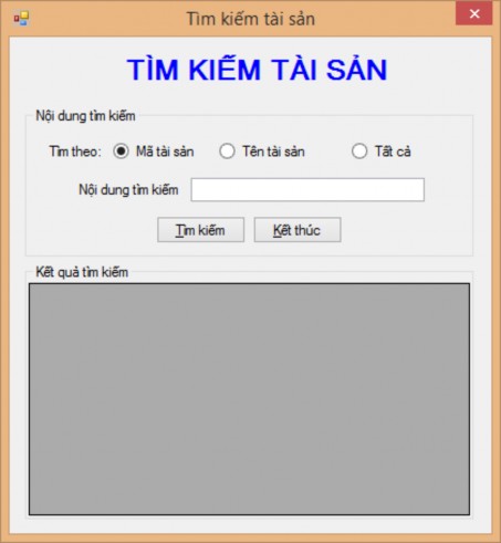 Hình 68 Fom tìm kiếm tài sản Yêu cầu Form có kiểu FixedSingle Các nút thu 2