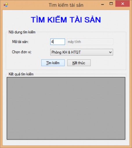 Hình 69 Fom tìm kiếm tài sản thuộc đơn vị Yêu cầu Form có kiểu FixedSingle 3