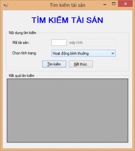 Hình 70 Form tìm kiếm tài sản theo tình trạng Yêu cầu Form có kiểu 4