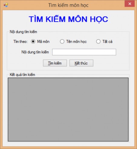 Hình 71 Form tìm kiếm môn học Yêu cầu Form có kiểu FixedSingle Các nút thu 1