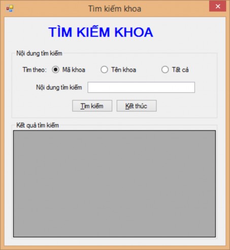 Hình 72 Form tìm kiếm thông tin về khoa Yêu cầu Form có kiểu FixedSingle Các 2