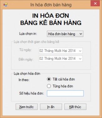 Hình 82 Form điều khiển việc in hóa đơn bán hàng Lưu ý Để thao tác với 3