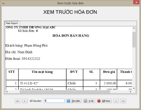 Hình 88 Form xem trước khi in hóa đơn bán hàng Yêu cầu Form có kiểu 2