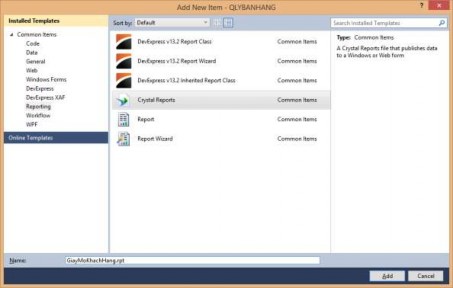 Hình 91 Cửa sổ Add New Item 3 Chọn Reporting ở khung bên trái của cửa sổ 1