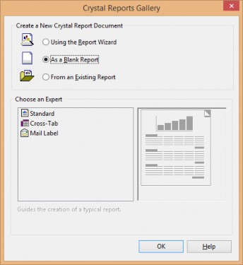 Hình 92 Cửa sổ Crystal Reports Gallery Chọn As a Blank Report nhấn nút OK Xuất 2