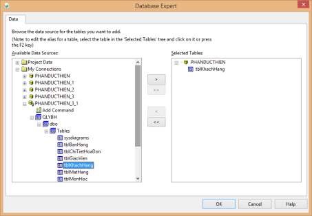 Hình 95 Cửa sổ Databse Expert Trong khung Available Data Soures Chọn My Connections 5
