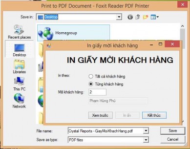Hình 102 Kết quả sau khi thực hiện chức năng in giấy mời khách hàng Công 1