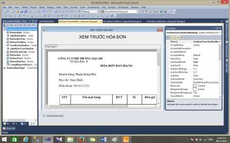 Hình 112 Kết quả thiết kế form xem trước hóa đơn 4 Kết quả thực thi Hình 2