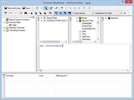 Hình 115 Cửa sổ Formula Workshop Nhập công thức tính ngày hiện tại vào khung 5