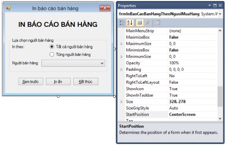 Hình 124 Kết quả thiết kế form điều khiển in báo cáo bán hàng Kết quả 1
