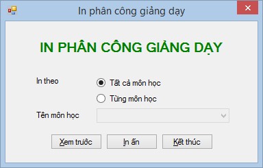 Hình 133 Form in phân công giảng dạy Yêu cầu Form có kiểu FixedSingle Các 1
