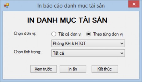 Hình 135 Form in danh mục tài sản Yêu cầu Form có kiểu FixedSingle Các nút 2