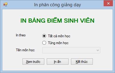 Hình 141 Form điều khiển in bảng điểm sinh viên Yêu cầu Form có kiểu 1
