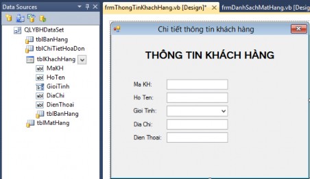 Hình 13 Kết quả sau khi kéo bảng khách hàng vào form Nháy phải chuột vào nhãn 1