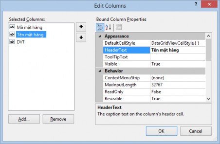 Hình 17 Cửa sổ Edit Columns Nhấn vào các cột ở khung Selected Columns bên trái và 3