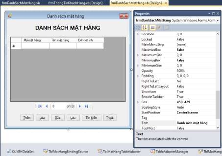 Hình 18 Kết quả thiết kế form danh sách mặt hàng 4 Kết quả thực thi Hình 1