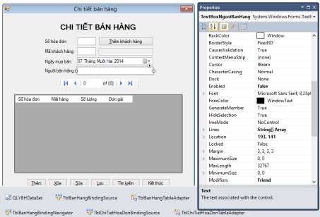 Hình 22 Kết quả thiết kế form chi tiết bán hàng 4 Kết quả thực thi Hình 23 1