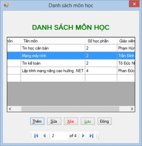 Hình 32 Form danh sách môn học Yêu cầu Nhãn danh sách môn học Font Microsoft 3
