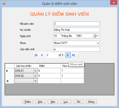 Hình 33 Form quản lý điểm sinh viên Yêu cầu Nhãn quản lý điểm Font 4