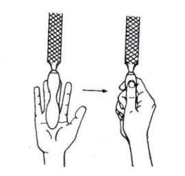 Hình 28 Vị trí đứng khi đục Hình 29 Cầm dũa với tay thuận Đặt lòng bàn 2