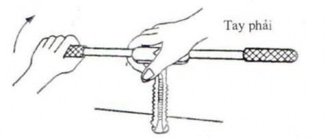 Hình 48 Phương pháp cắt ren lỗ ‐ Khi tarô đã cắt thì ta dùng hai tay cầm vào 6