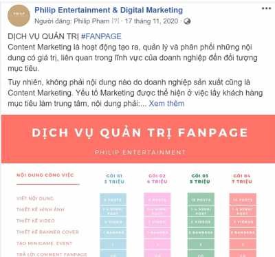 Hình 2 5 Bài viết quảng cáo Dịch vụ quản trị Fanpage Nguồn Fanpage Philip 5