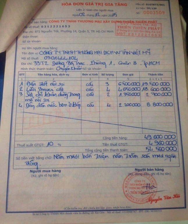 Hình 3 HĐ GTGT số 0003509 6