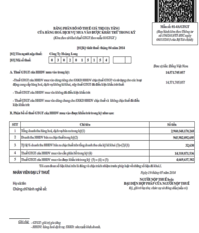 Hình 2 4 Bảng phân bổ thuế GTGT của hàng hoá dịch vụ được khấu trừ trong 2