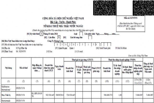Hình 2 8 Tờ khai thuế Nhà thầu nước ngoài tháng 3 2014 Hình 2 9 Báo cáo tình 4