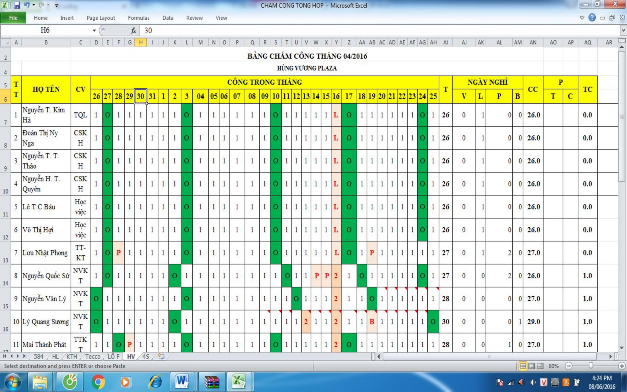 Chú thích Một ngày công 1 0 Nửa ngày công 0 5 Nghỉ không lương V Nghỉ Tết Lễ 2