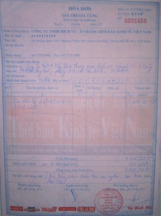 Ty TNHH XD TM DV Nguyễn Minh Hoàng PHỤ LỤC Hóa đơn Hóa đơn đầu vào 1