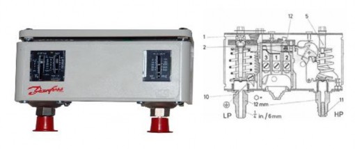 Hình 1 8 Rơ le tổ hợp áp suất cao và thấp 2 Giá trị đặt của rơ le áp suất 3