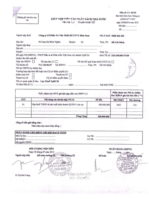 SỔ CÁI CÔNG TY CỔ PHẦN TƯ VẤN THIẾT KẾ GTVT PHÍA NAM 92 Nam Kỳ Khởi Nghĩa Tp 2