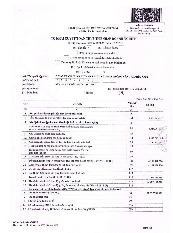 SỔ CÁI CÔNG TY CỔ PHẦN TƯ VẤN THIẾT KẾ GTVT PHÍA NAM 92 Nam Kỳ Khởi Nghĩa Tp 3