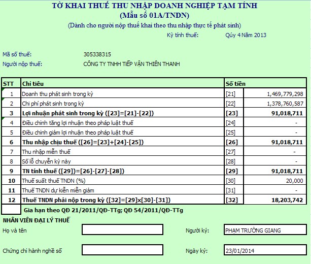 SỔ CHI TIẾT TÀI KHOẢN 8211 QUÝ 4 2013 Chứng từ Diễn giải TK đối ứng Số 1