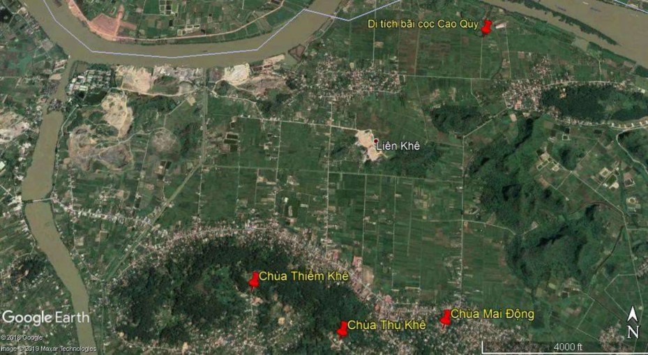Bản đồ 1 Vị trí di tích bãi cọc Cao Qùy chùa Mai Động chùa Thụ Khê và 3