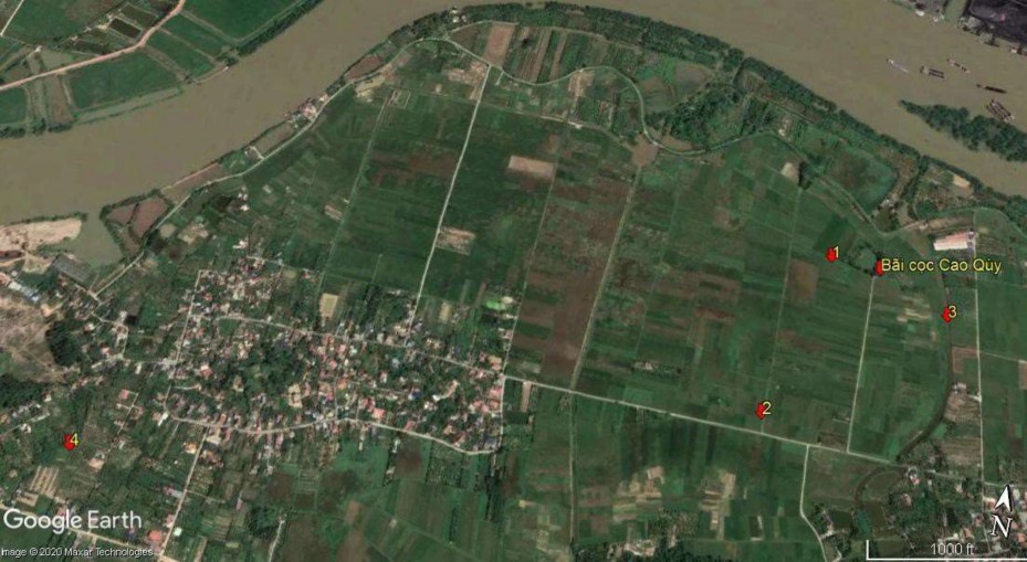 Bản đồ 2 Vị trí di tích bãi cọc Cao Qùy và những điểm phát hiện cọc ở 4