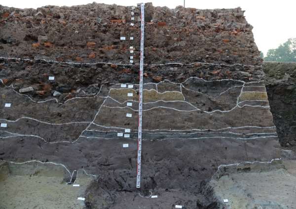 Ba 74 Mặt cắt di tích móng tường cấm thành thời Lê Trung hưng tại địa điểm 7