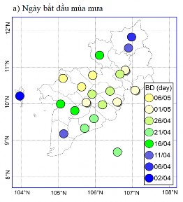 Hình 3 1 Phân bố không gian của ngày bắt đầu a kết thúc mùa mưa b độ 5