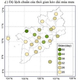 Hình 3 1 Phân bố không gian của ngày bắt đầu a kết thúc mùa mưa b độ 8