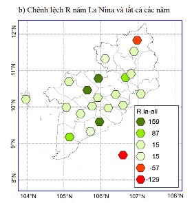 Hình 3 12 Chênh lệch lượng mưa mùa mưa R các năm El Nino và La Nina và tất cả 12