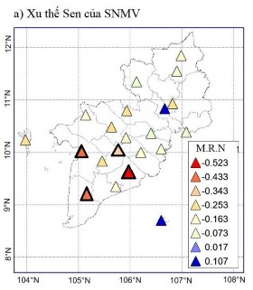 Hình 3 22 Xu thế biến đổi của số ngày mưa vưa SNMV và số ngày mưa lớn 1